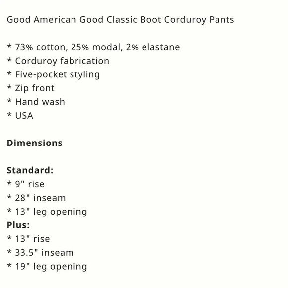 NWT Good American Good Classic Boot Corduroy Pants Cream Tan Stretch Plus Size - Picture 14 of 14